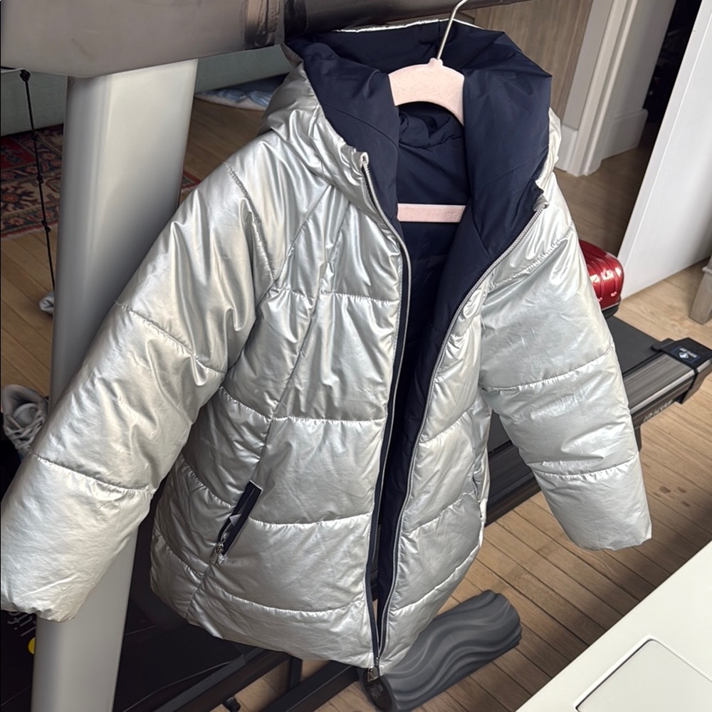 Jacadi Shiny Silver Hooded Puffer Jacket